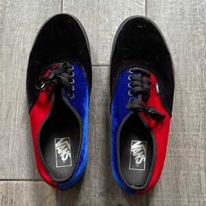 Vans Men's Vibrant Black, Red, and Blue Sneakers